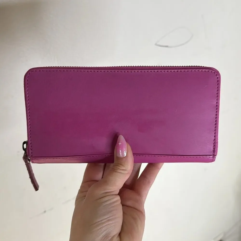 Montana Hudson Fuscia Pink Zip Around Leather Wallet